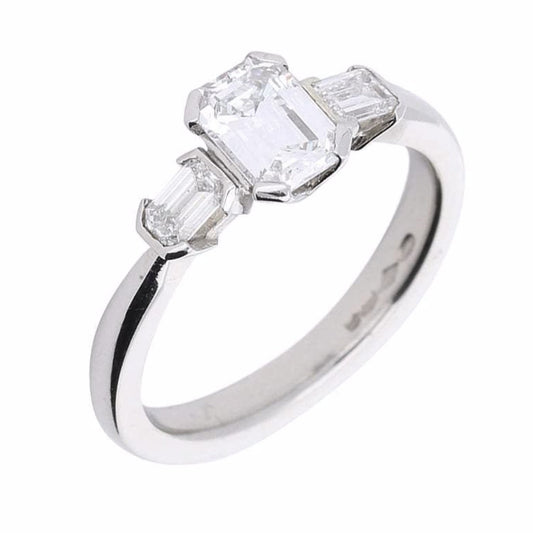 Platinum emerald cut 1.06ct diamond trilogy ring Ring Rock Lobster   