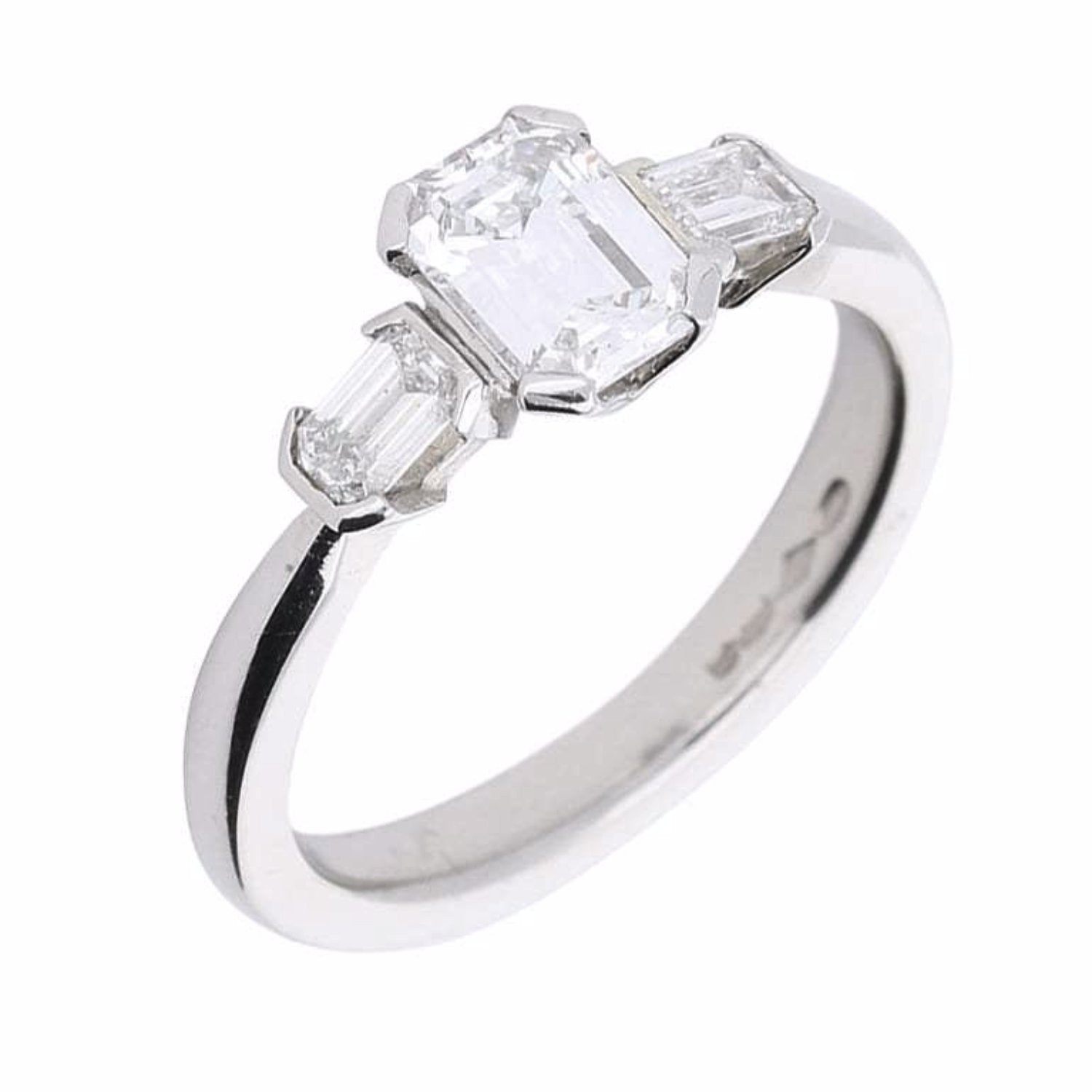 Platinum emerald cut 1.06ct natural diamond trilogy ring Ring Rock Lobster   
