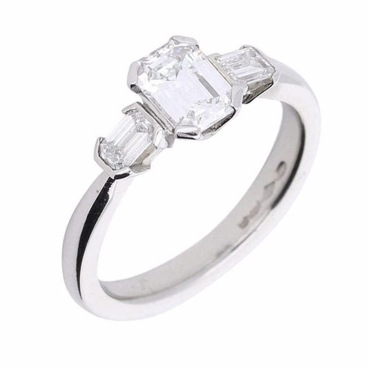 Platinum emerald cut 1.06ct natural diamond trilogy ring Ring Rock Lobster   