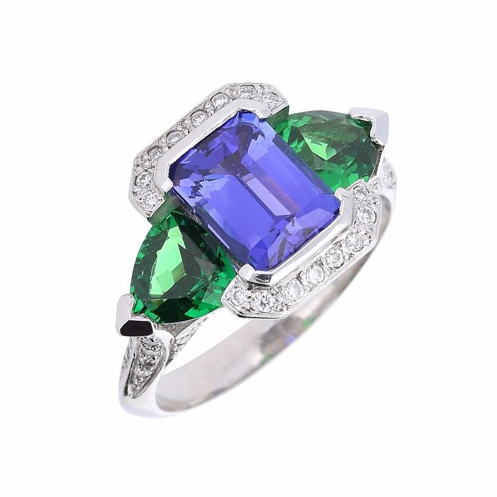 Handcrafted Platinum tanzanite and tzavorite diamond ring Ring Stuller   
