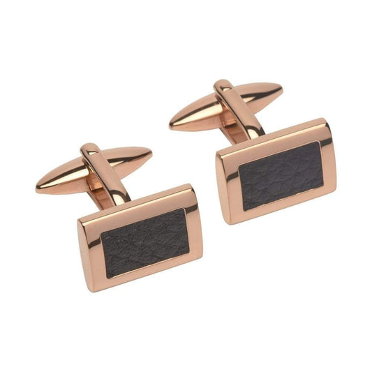 Rose gold rectangle cufflinks with black leather Cufflinks Unique   