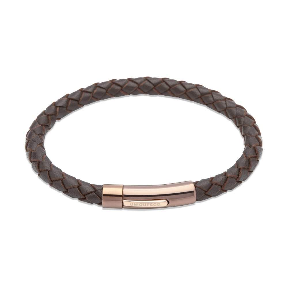 Rose gold steel with brown leather bracelet Bracelet Unique   