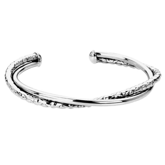 Silver double plain and textured 3/4 bangle Bangle Tianguis Jackson   