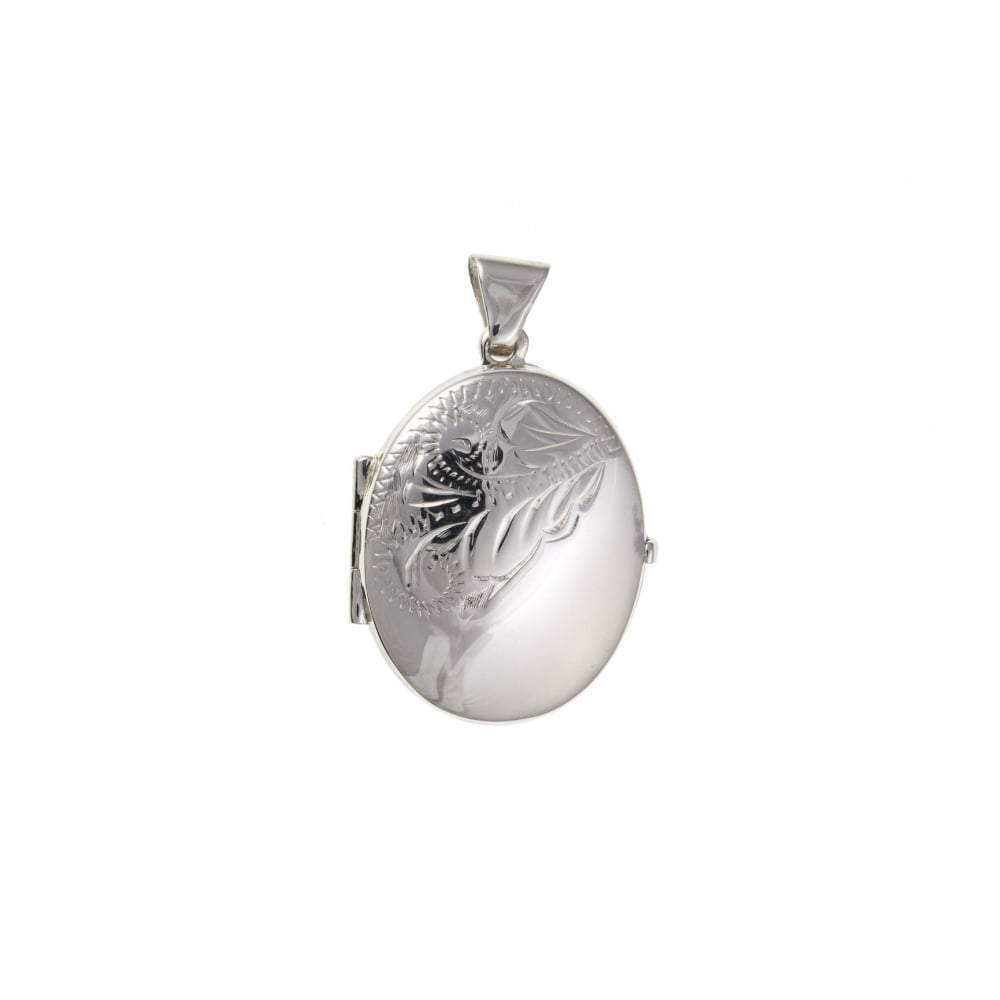 Silver oval half engraved locket includes chain Locket Ian Dunford   