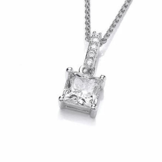 Silver square claw set drop pendant set with cubic zirconia Pendant Cavendish French   