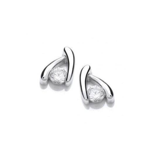 Silver wishbone stud earrings with cubic zirconia Earrings Cavendish French   