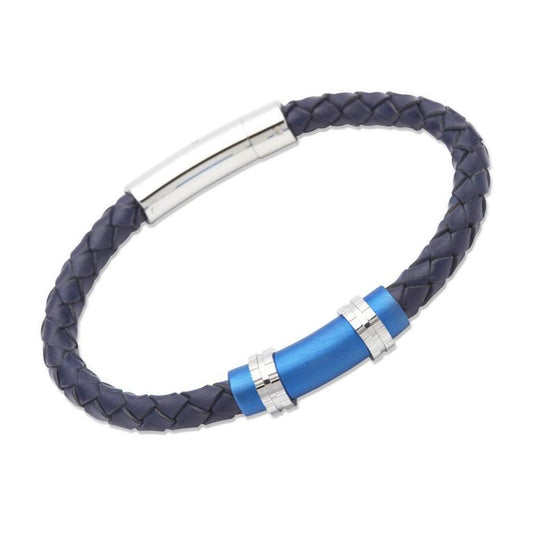 Steel and Blue plaited leather bracelet with blue toggle Bracelet Rock Lobster Jewellery   