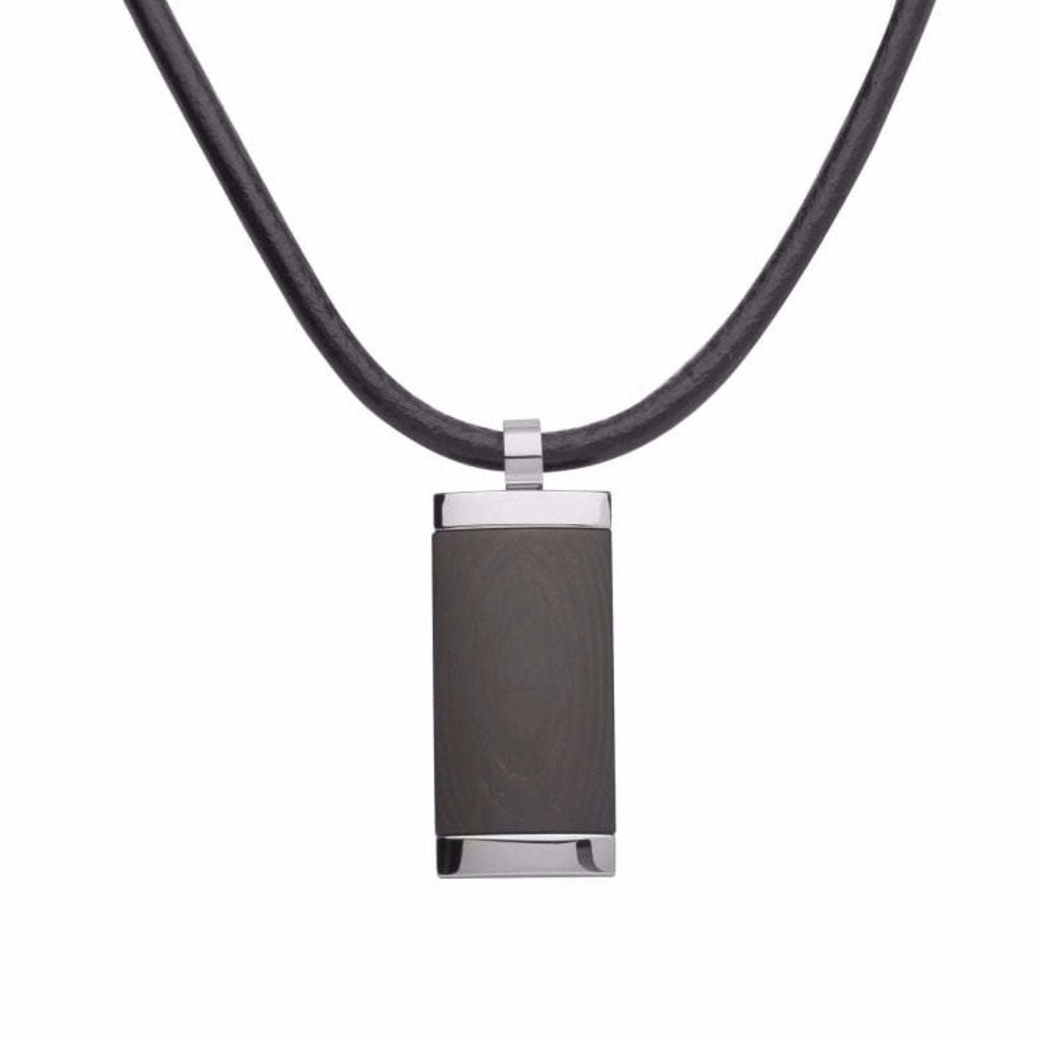 Steel & carbon rectangle necklace on black leather Necklace Rock Lobster   