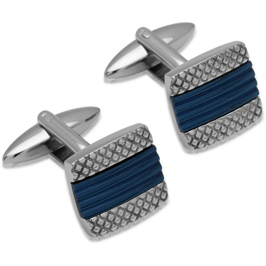 Steel rectangle cufflinks with blue centre Cufflinks Unique   