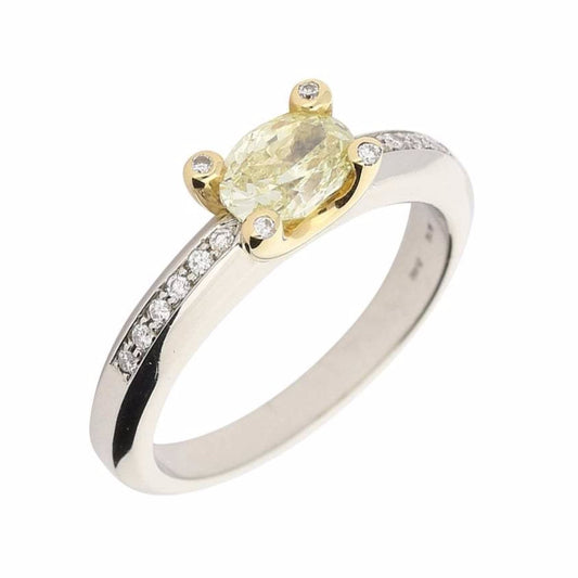 Platinum/Gold Oval yellow 0.65ct Diamond/.10ct shoulders  GVS Ring Rock Lobster   