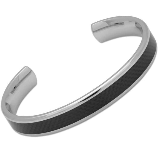 Steel mens cuff bangle with a carbon fibre inlay (size large) Bracelet Unique