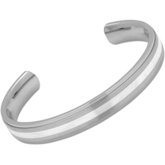 Steel gents cuff with Silver inlay (size large) Gents Unique