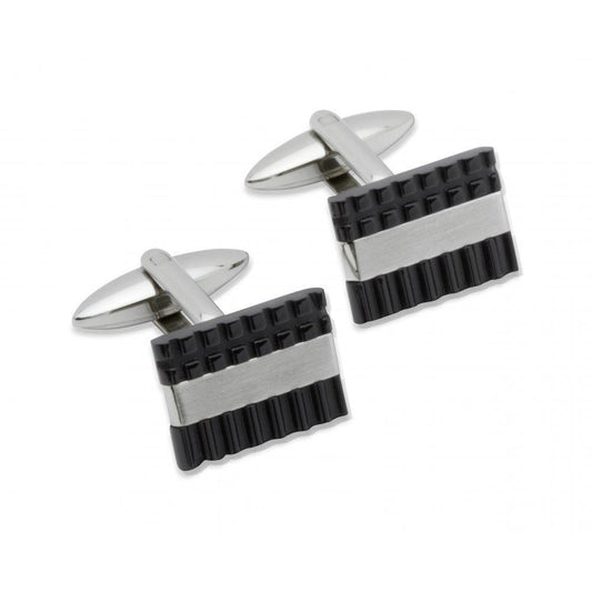 Unique Steel rectangle cufflinks with black plating detail Cufflinks Rock Lobster Jewellery   
