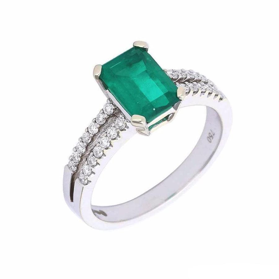 18ct White gold emerald and diamond ring with split shoulders Ring Rock Lobster   