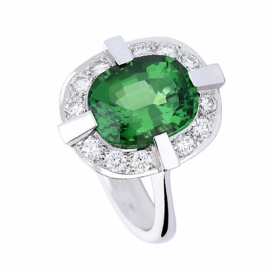18ct White gold oval green tourmaline and diamond ring Ring Rock Lobster   