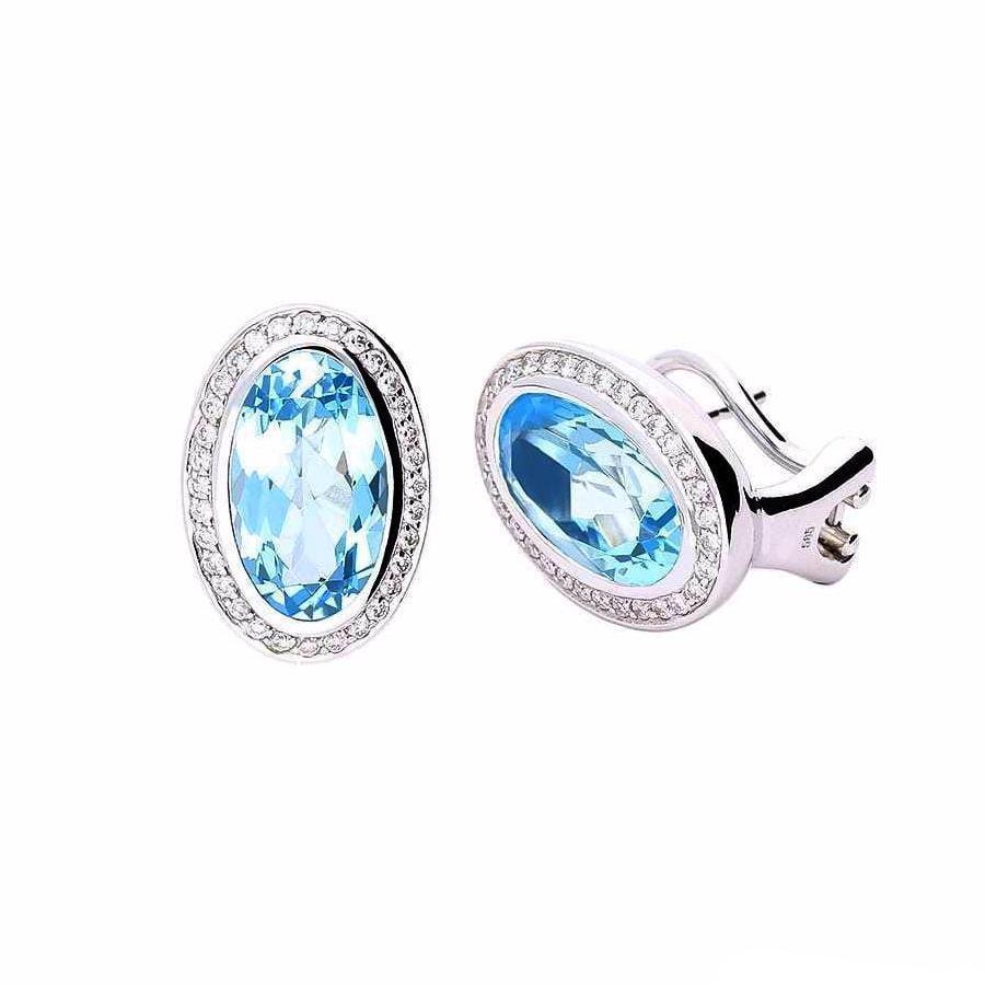 14ct White gold blue topaz and 0.35ct diamond stud earrings Earrings Breuning   