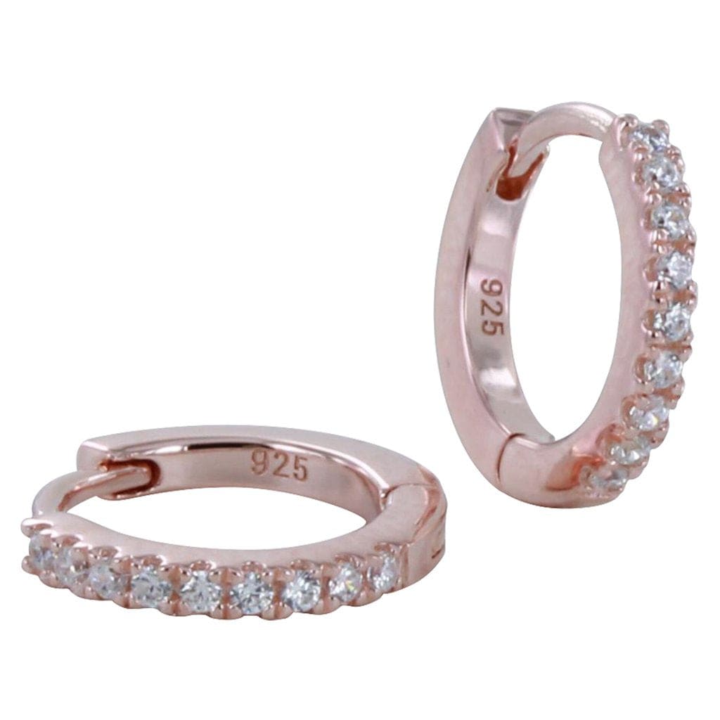 Rose gold and CZ delicate huggie hoop earrings Earrings Reeves & Reeves