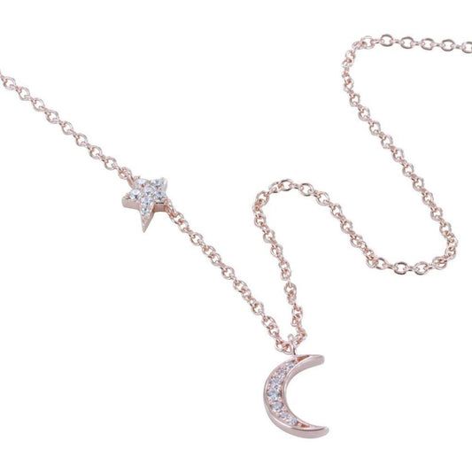 Rose gold CZ moon and stars necklace Necklace Reeves & Reeves   