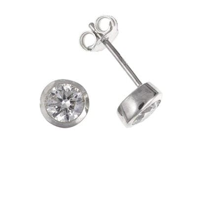 Silver and cubic zirconia 3mm rubover round stud earrings Earrings Ian Dunford