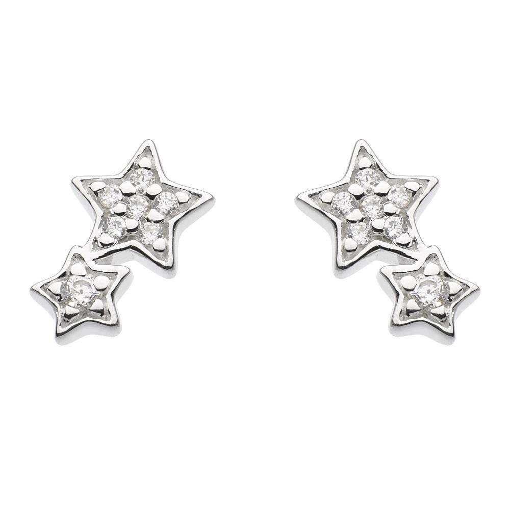 Silver and cubic zirconia double star stud earrings Earrings DEW   