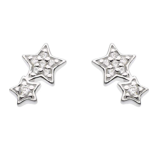 Silver and cubic zirconia double star stud earrings Earrings DEW   
