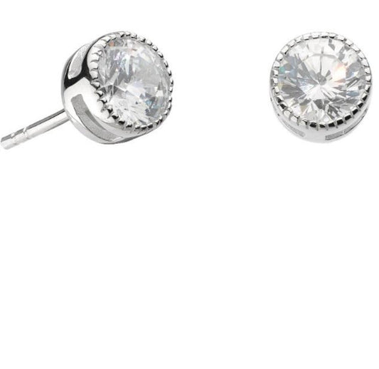 Silver and cubic zirconia medium fancy edged stud earrings Earrings Rock Lobster Jewellery   