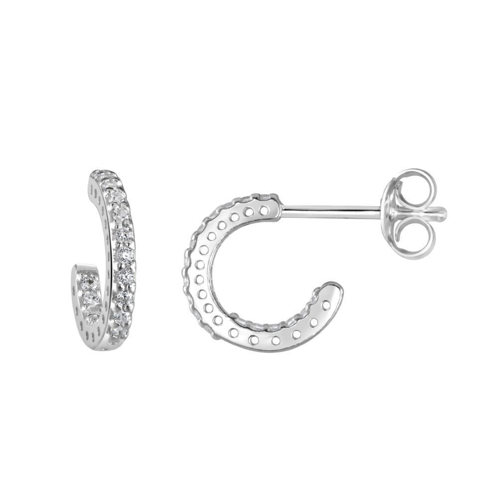 Silver and cubic zirconia small half hoop stud earrings Earrings DEW   