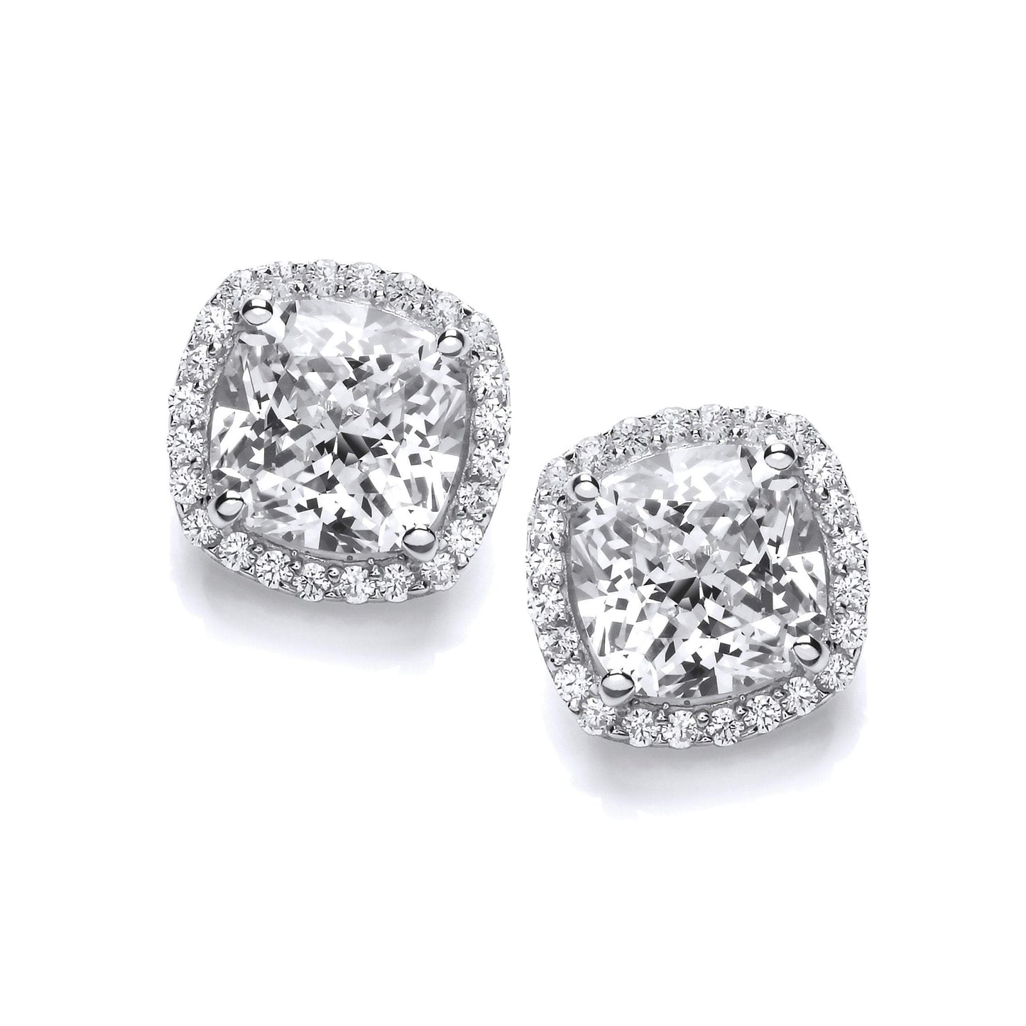 Silver and cubic zirconia square halo stud earrings Earrings Cavendish French   