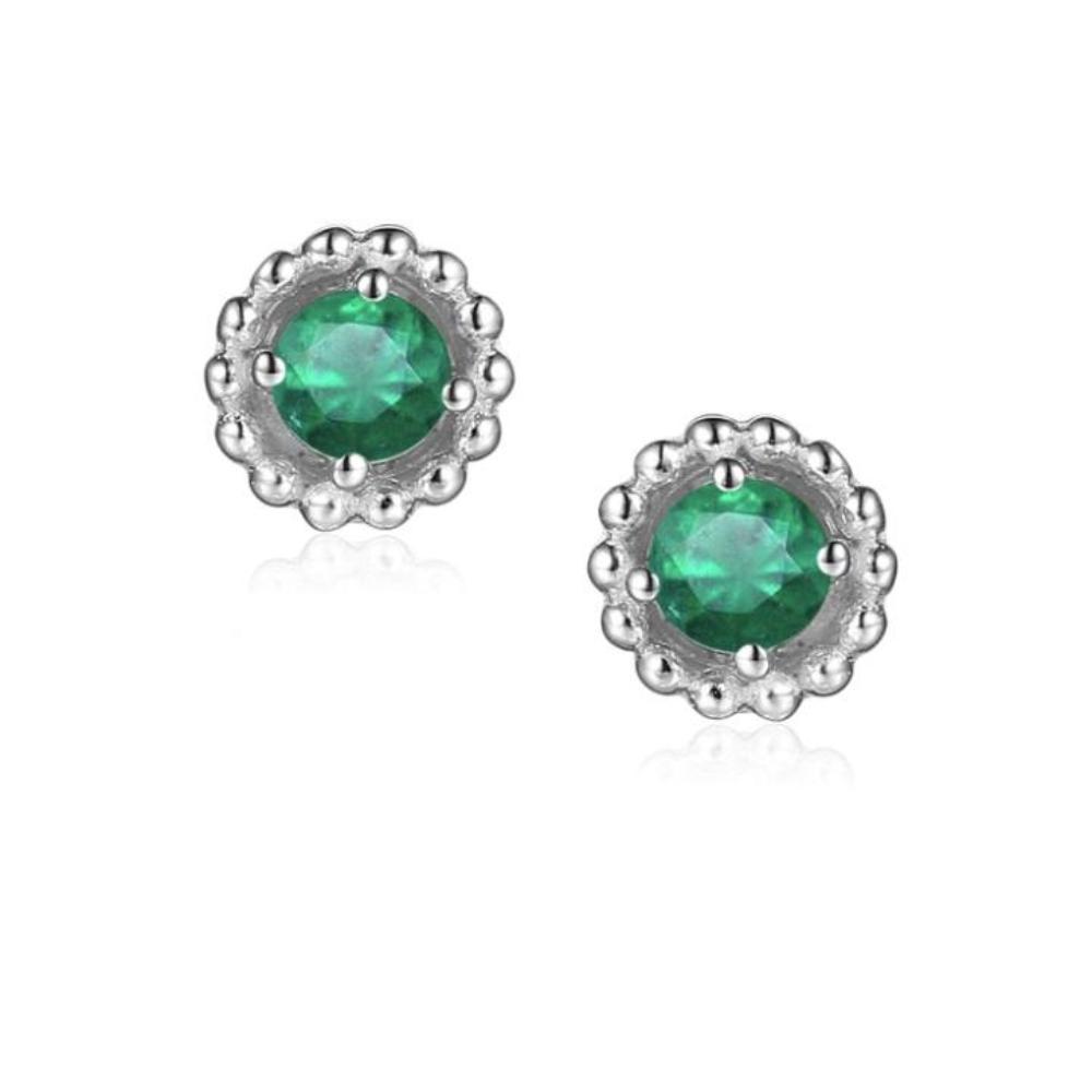 Emerald Silver Birthstone Earrings - May Earrings Amore   