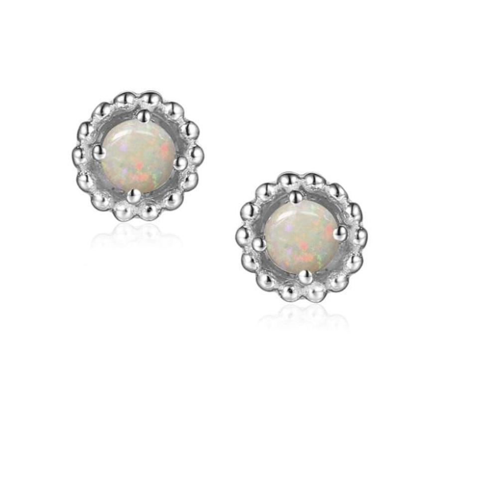 Opal Silver Birthstone Earrings - Oct Earrings Amore   