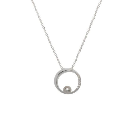 Silver and pearl hoop pendant with cubic zirconia detail Pendant Unique   