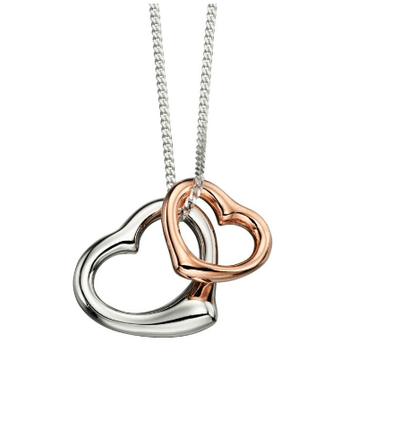 Silver and Rose Double Heart Pendant Necklace Gecko