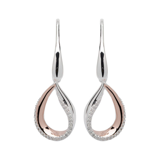Silver and rose gold hoop hook earrings with CZ detailing Earrings Unique   