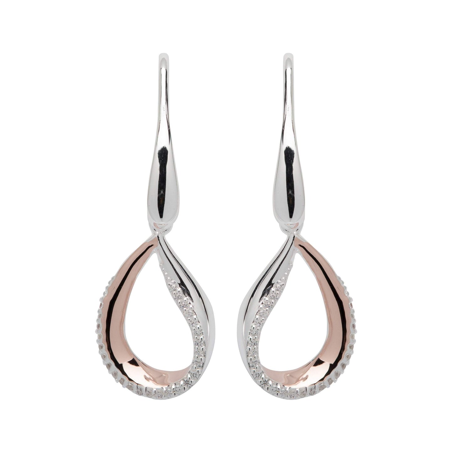 Silver and rose gold hoop hook earrings with CZ detailing Earrings Unique   
