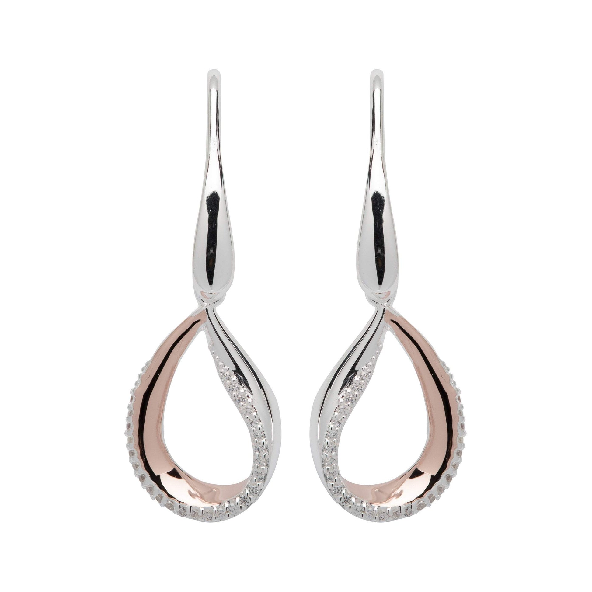 Silver and rose gold hoop hook earrings with CZ detailing Earrings Unique   