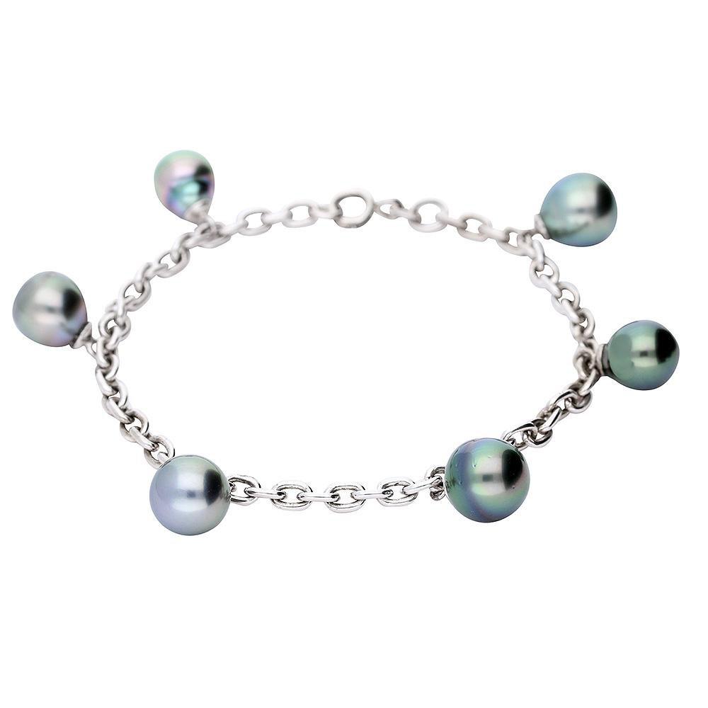Silver and tahitian pearl charm bracelet Bracelet Rock Lobster   