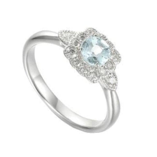 Silver Aqua CZ floral cluster ring size L Ring Amore