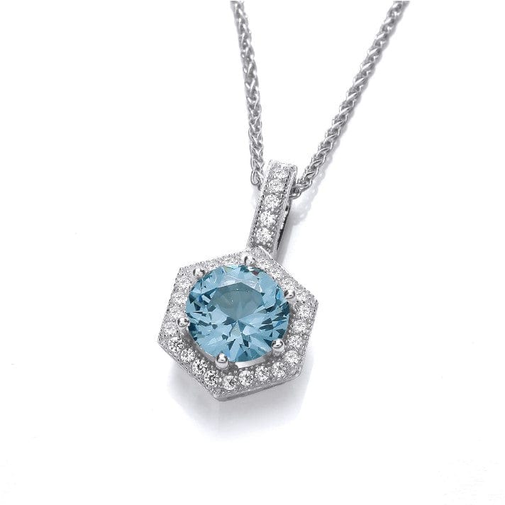 Silver Aqua Hexagon Halo Pendant Pendant Cavendish French