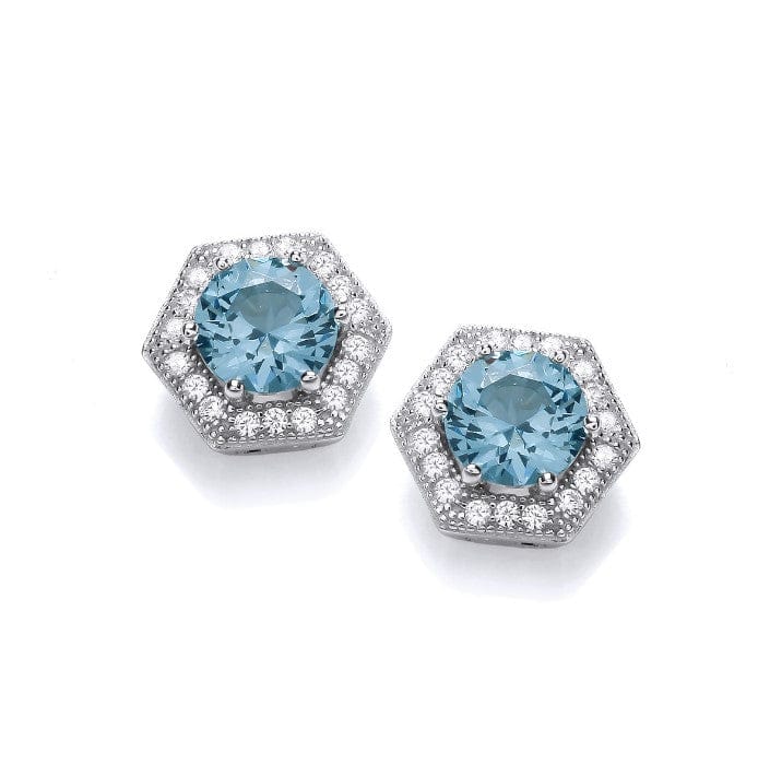 Silver Aqua Hexagonal Halo Earrings Earrings Cavendish French