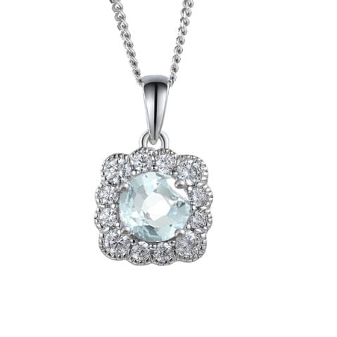 Silver Aquamarine and CZ square cluster pendant Pendant Amore