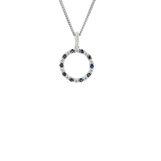 Silver blue sapphire and cubic zirconia hoop pendant Pendant Amore