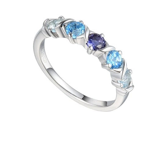 Silver Blue Topaz and Iolite half eternity ring Ring Amore