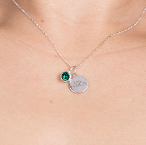 Silver Crystal Birthstone Necklace With Engravable Disc - Select Month Pendant Rock Lobster Jewellery