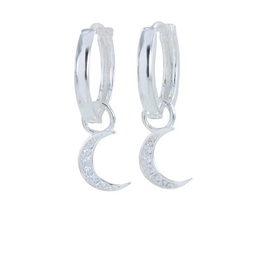 Silver cubic zirconia crescent moon hoop earrings Earrings Reeves & Reeves
