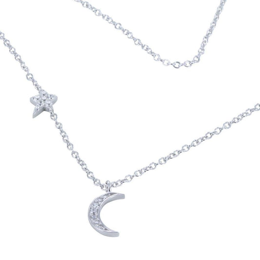 Silver cubic zirconia moon and stars necklace Necklace Reeves & Reeves   