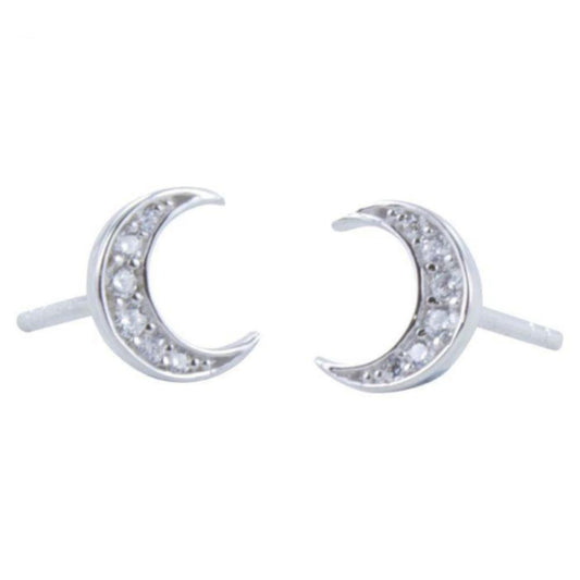 Silver cubic zirconia moon stud earrings Earrings Reeves & Reeves   