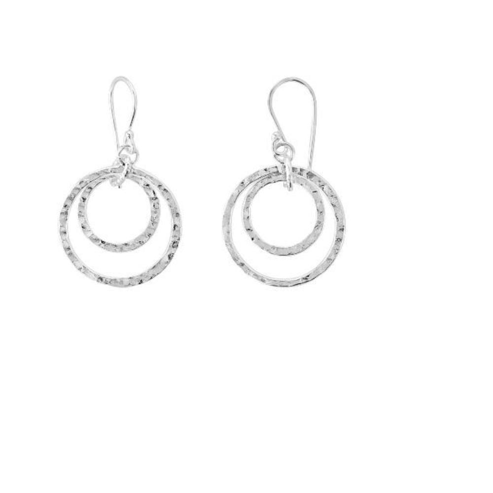 Silver double hammered open hoop hook earrings Earrings DEW   