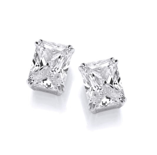 Silver Emerald Cut Cubic Zirconia Stud Earrings Earrings Cavendish French