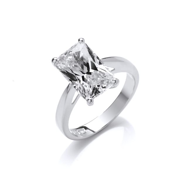 Silver Emerald Cut Sparkling Cubic Zirconia Cocktail Ring Ring Cavendish French