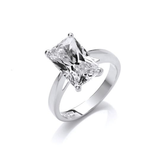 Silver Emerald Cut Sparkling Cubic Zirconia Cocktail Ring Ring Cavendish French